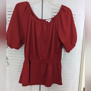New With Tags Nine West Red Blouse with Puff Sleeves